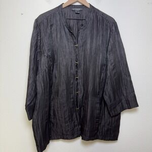 Citron Women Linen Jacket 2X Back Lagenlook Artsy Minimalist 3/4 Sleeve Toggle‎